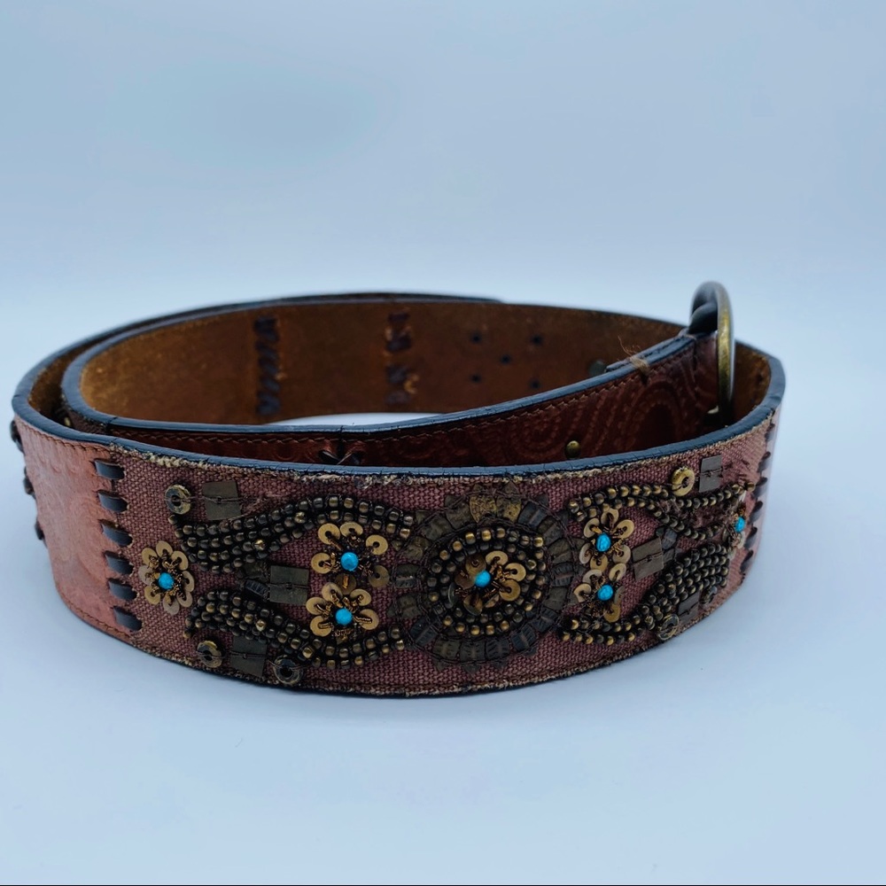 Fossil | Women Brown Beaded Embroidered Belt